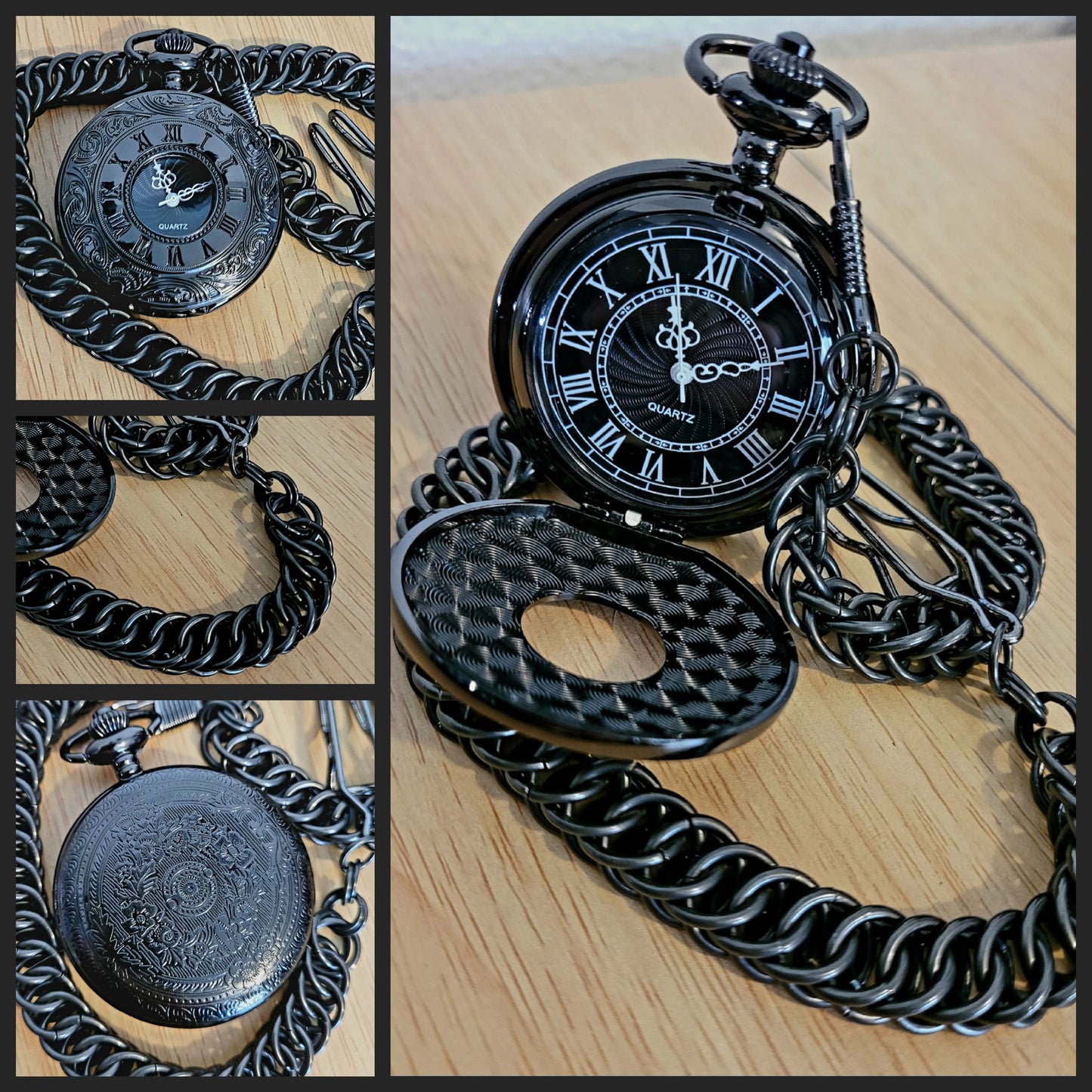 Pocket watch, fancy, black glass ti